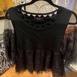 Wish by Anjee Black Cotton and Lace Top